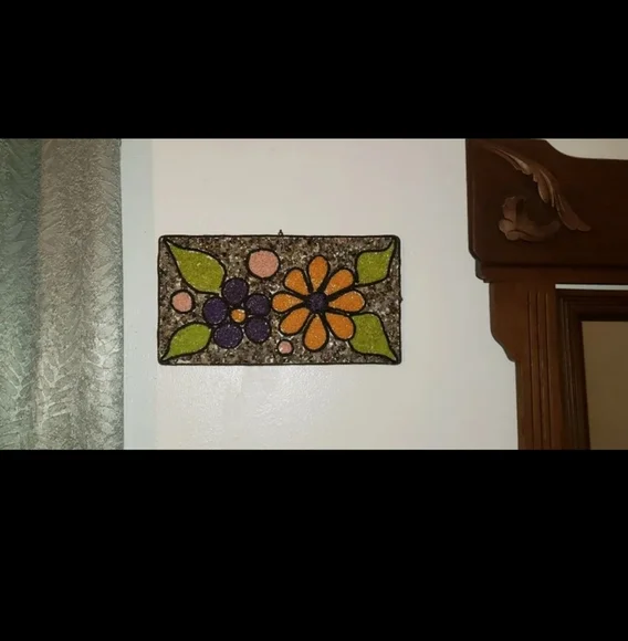 Vintage Mid-Century Gravel Art/Pebble ArtPsychedelic Flowers - Picture 2 of 9